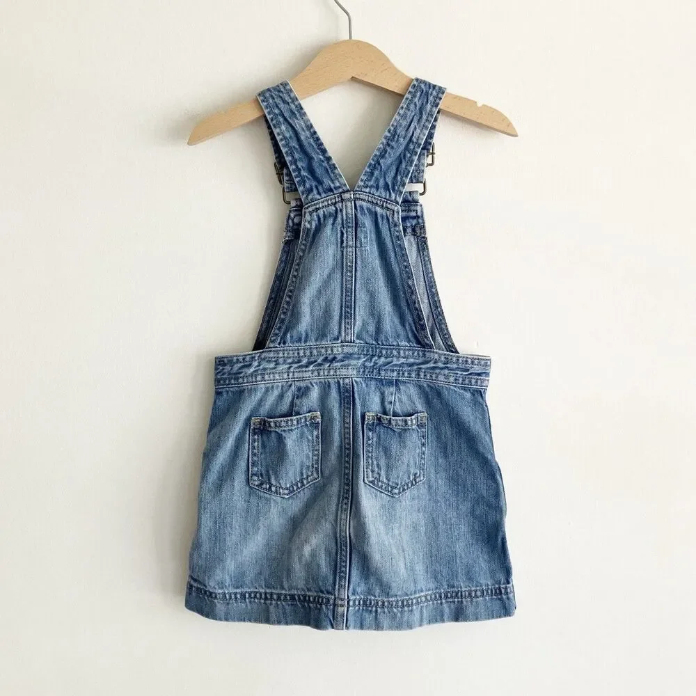 babyGap Denim Overall Dress Toddler Girl Size 3 Blue Jean Pockets 100% Cotton